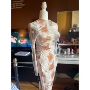 LONG SLEEVE MIDI DRESS WITH SHEER OVERLAY-WATERCOLOR PATTERN-BNWT